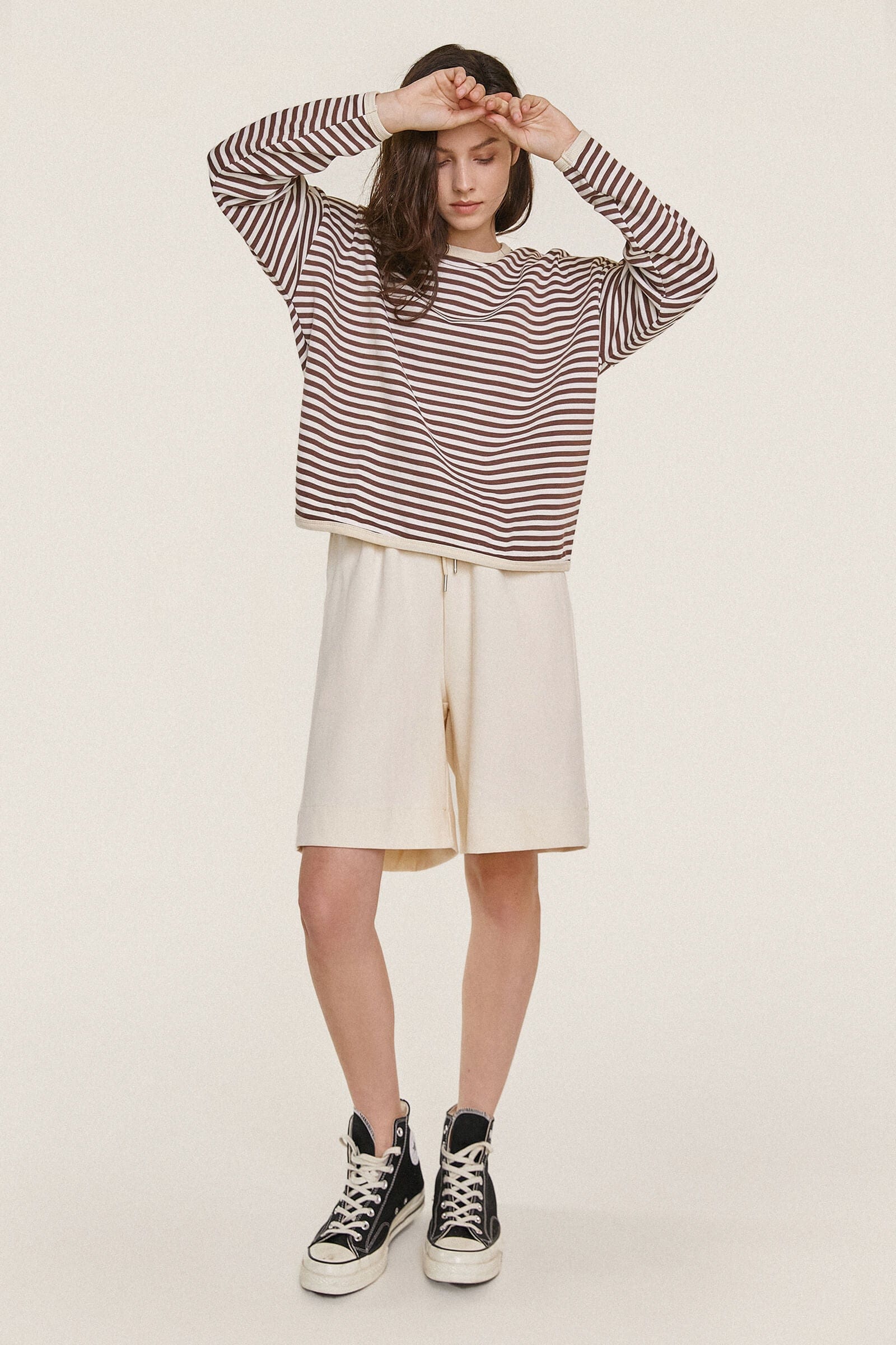 Saddle Brown Striped Oversized Sweatshirt