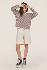 Saddle Brown Striped Oversized Sweatshirt