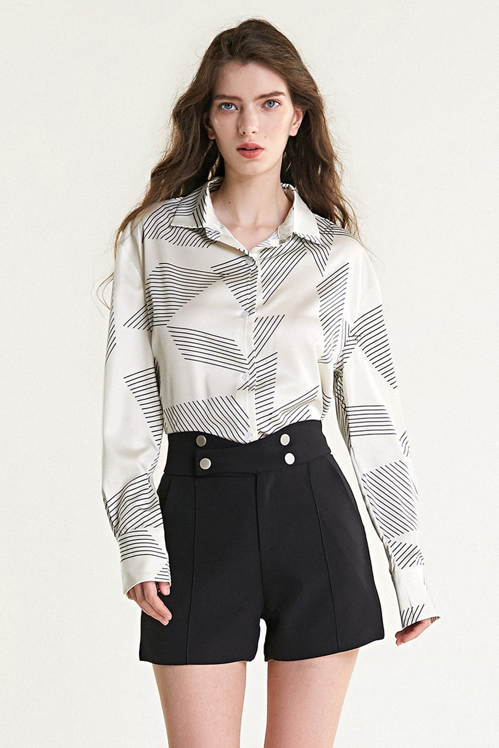 Ivory Satin Striped Oversized Shirt