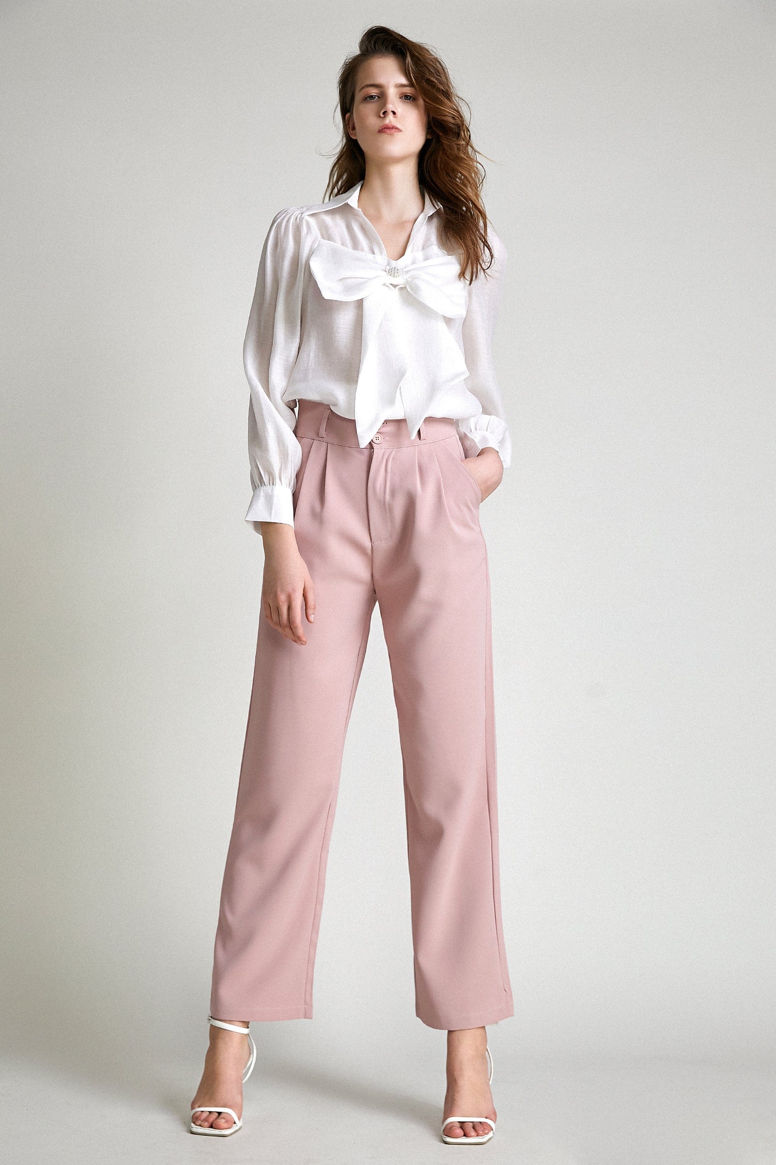 White Bow-Front Collared Blouse