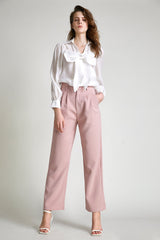 White Bow-Front Collared Blouse