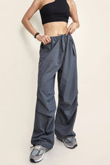Grey Mid Rise Drawstring Cargo Pants