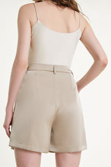 Old Lace Satin Pleated Front A-Line Shorts