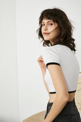 White Contrast Trim T-Shirt