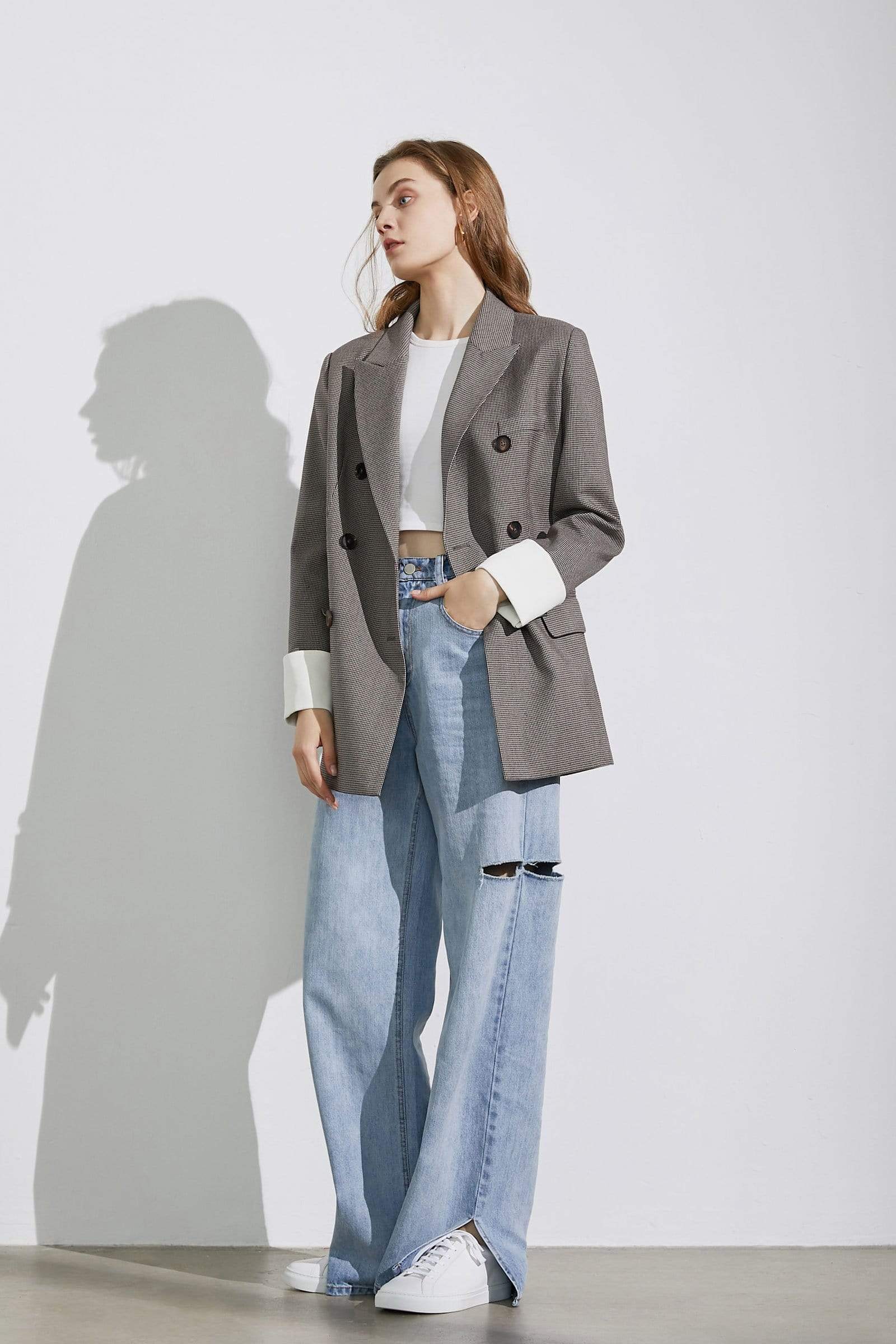 Herringbone Grey Oversized Blazer