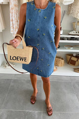 Dreamy Strolls Embroidered Tie-Back Denim Mini Dress