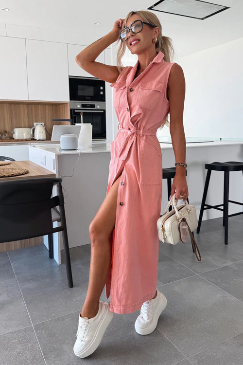 So Delighted Button Down Sleeveless Midi Dress - 4 Colors