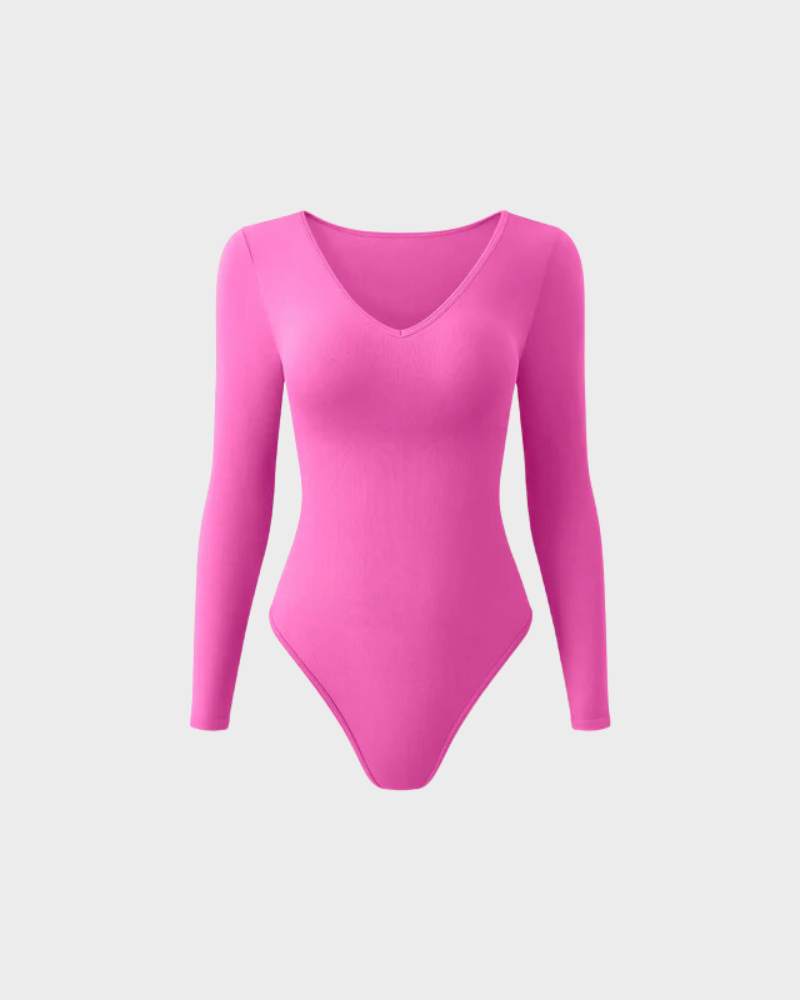 Ribbed V Neck Long Sleeve Bodysuits
