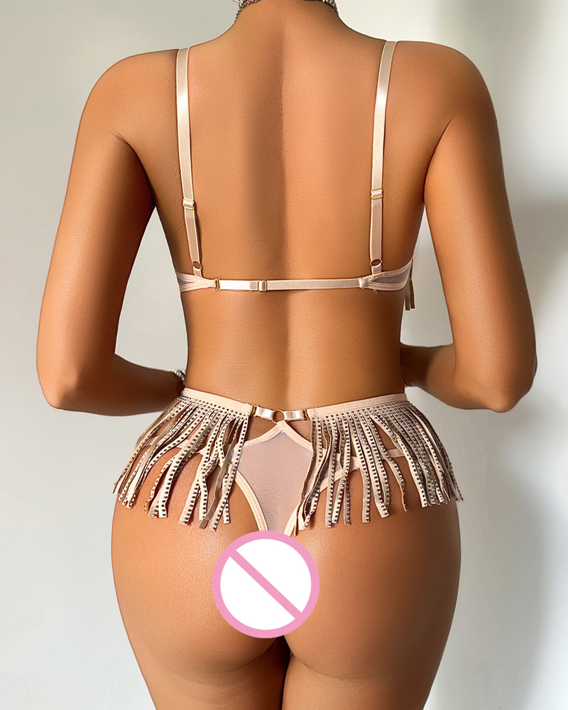 Sequin Fringe Cut-Out Lingerie Set