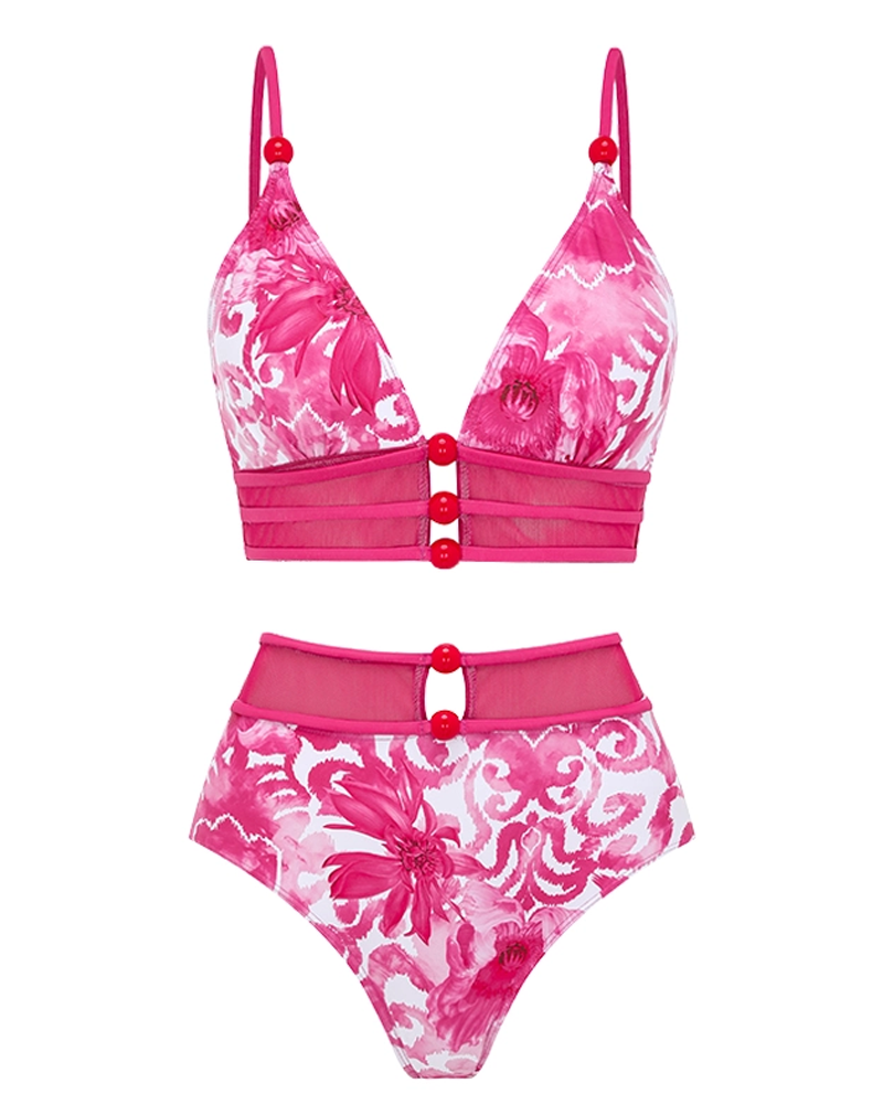 Cut-Out Floral Print Swimsuit Set