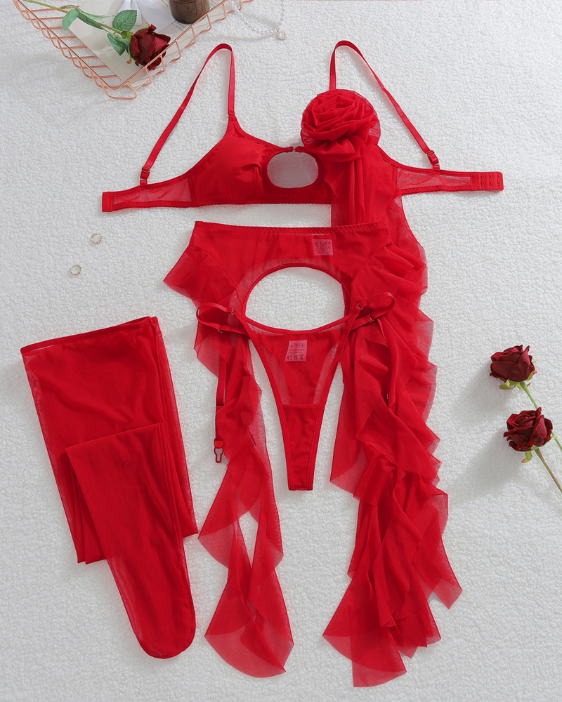 Butterfly Lace High-Slit Lingerie Sleepwear Set