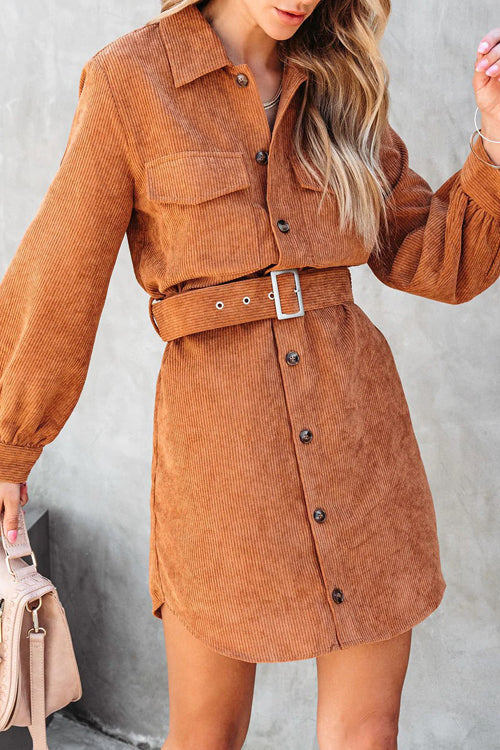 Catch Your Self Corduroy Button Up Mini Dress - 5 Colors