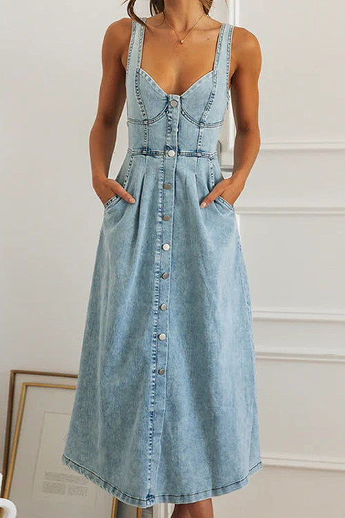 Pleasant Cutie Button Down Sleeveless Midi Dress