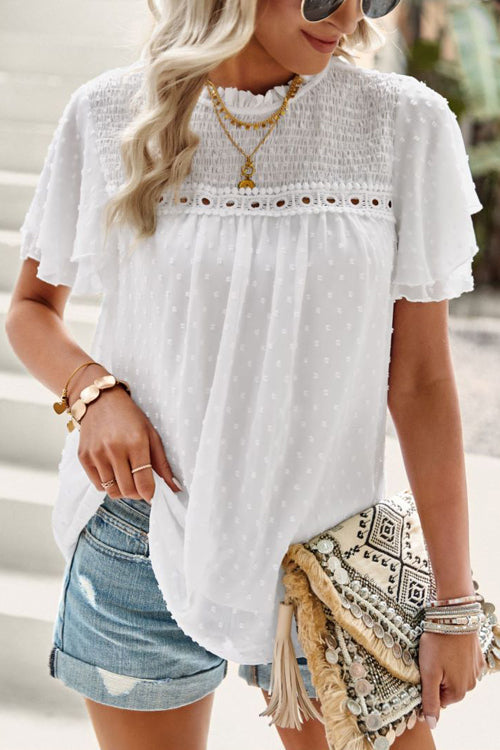 Sweet One Swiss Dot Lace Short Sleeve Top - 4 Colors