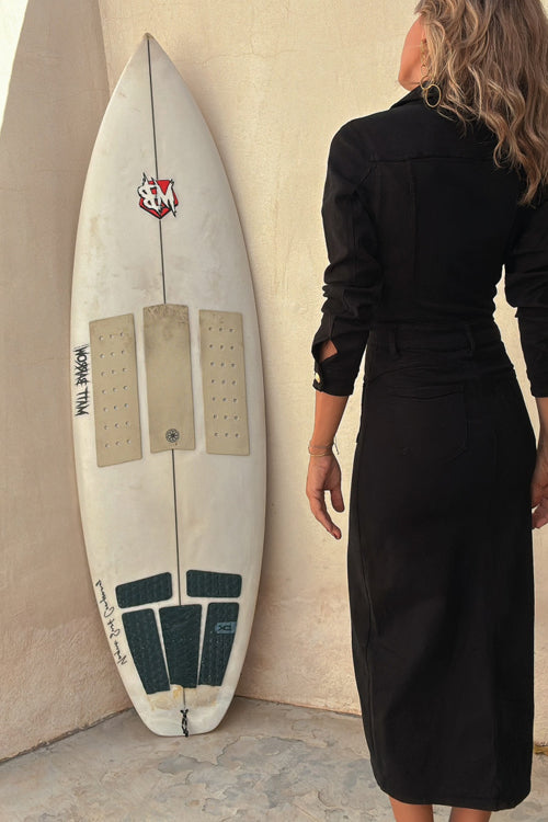 Edgy Instinct Wash Denim Long Sleeve Midi Dress - 2 Colors