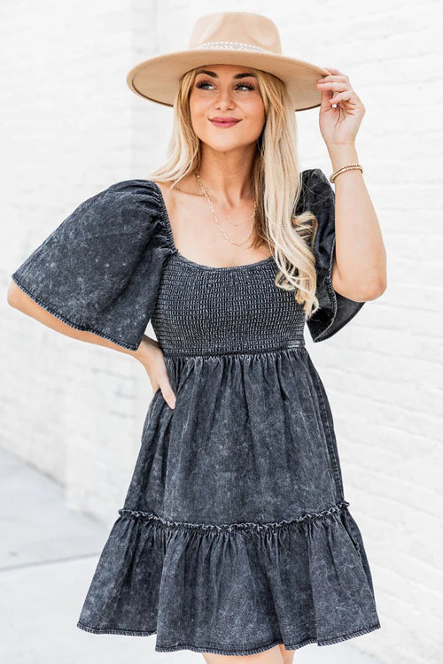 Pleasant Cutie Smocked Denim Mini Dress - 2 Colors