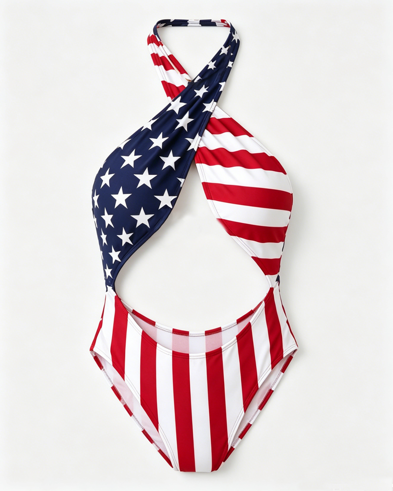 Stars & Stripes Halter Backless Bodycon One-Piece Bikini