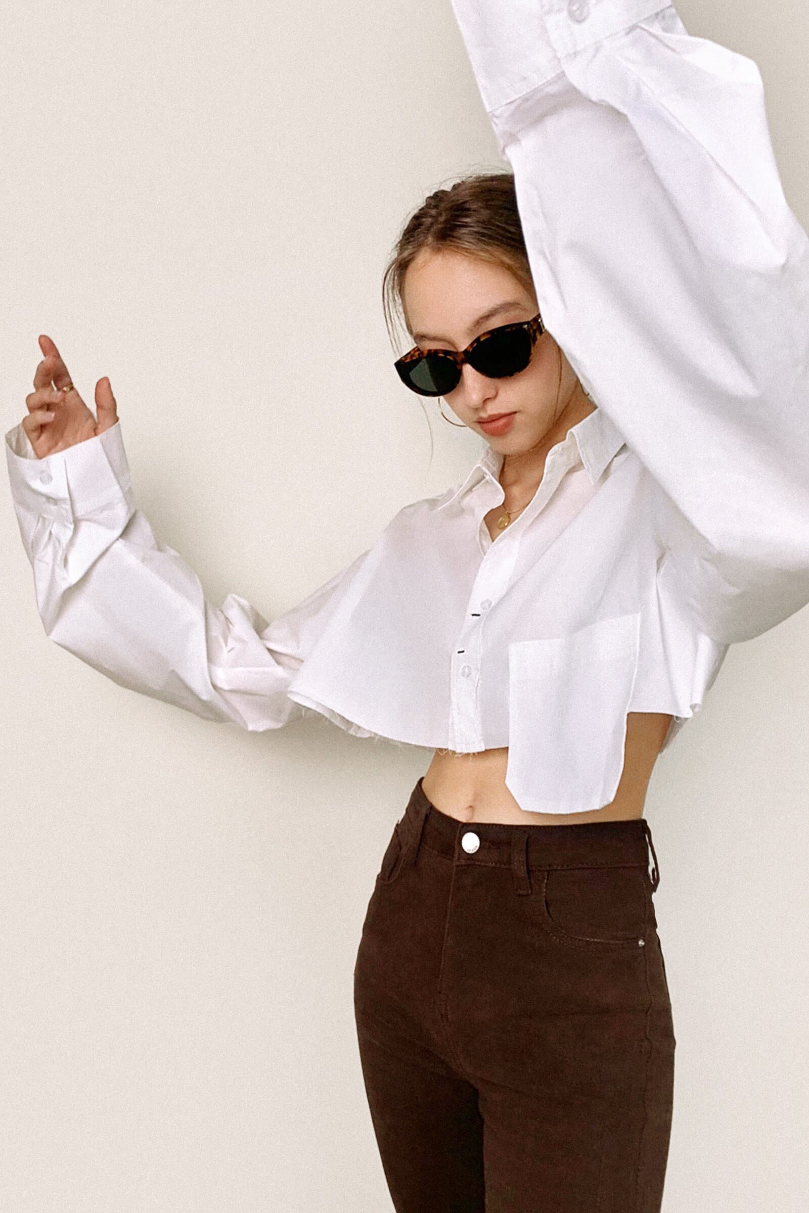 White Pocket Detail Cropped Shirt