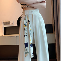 White High-Waisted Straight Trousers Slacks