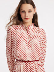 Gathered Waist Chiffon Polka Dot Midi Dress