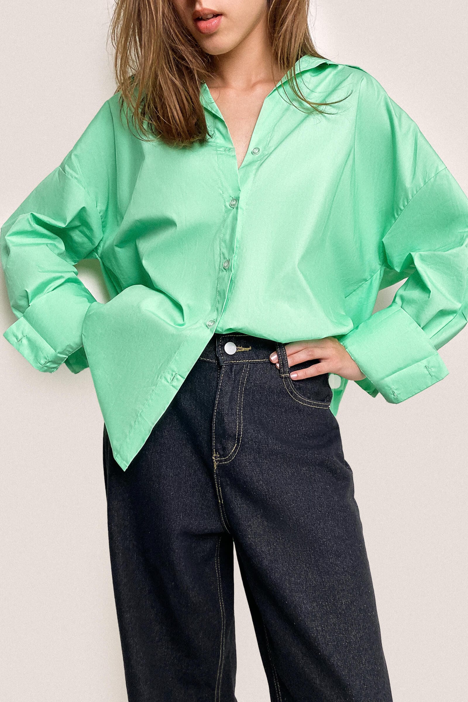 Light Green Oversized Button-Up Shirt
