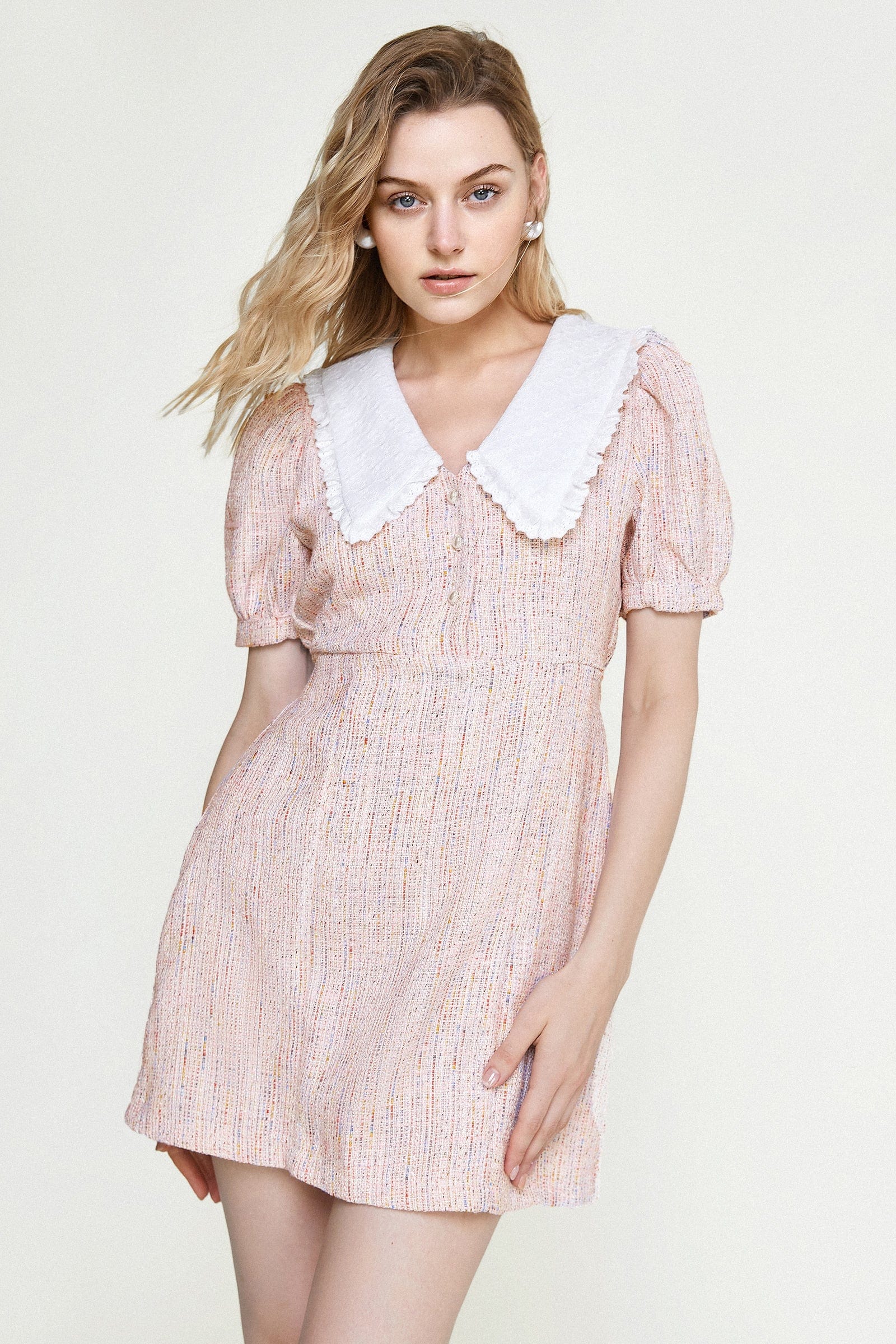 Pink Statement Collar Buttoned Mini Dress