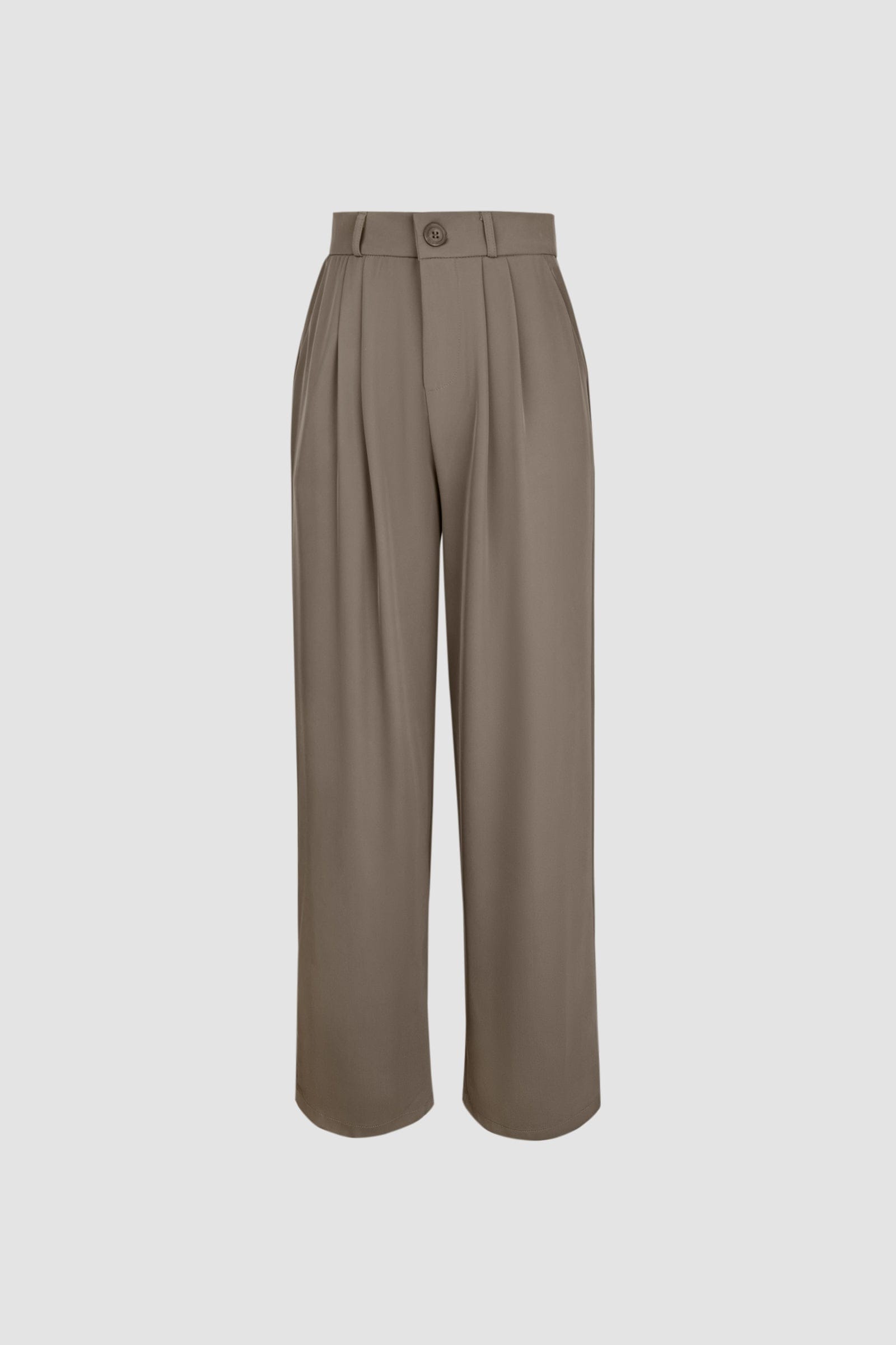 Tan Half Elastic Pleat Detail Wide Leg Suit Pants