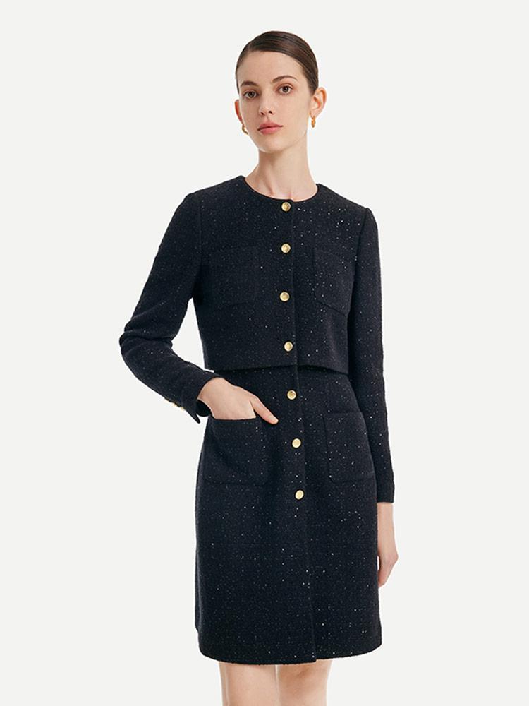 Tweed Fake Two-piece Woolen Dress