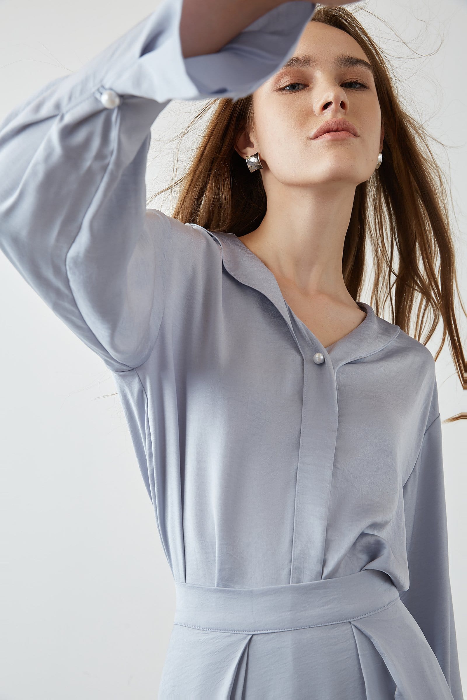 Keren Light Blue Puff Sleeve Shirt