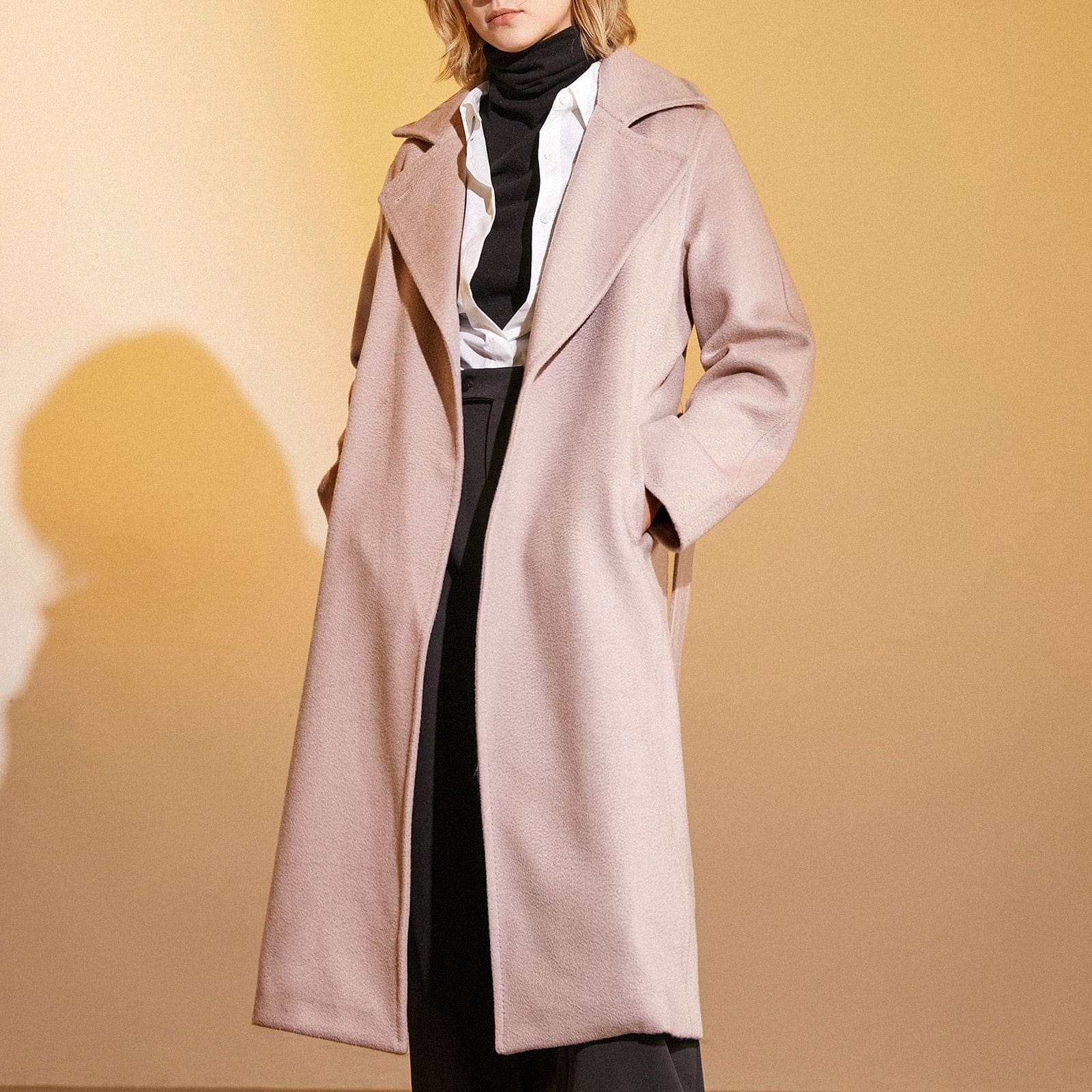 Thistle 100% Wool Notched Collar Tie Belt Coat