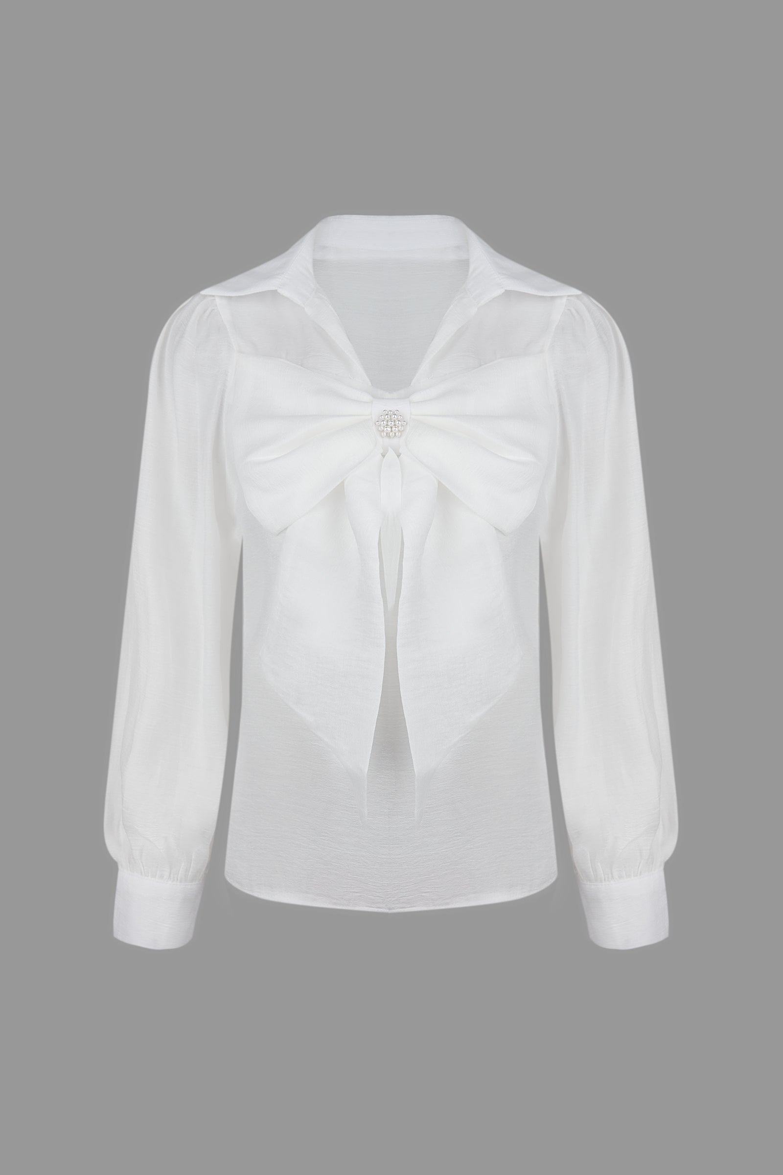 White Bow-Front Collared Blouse