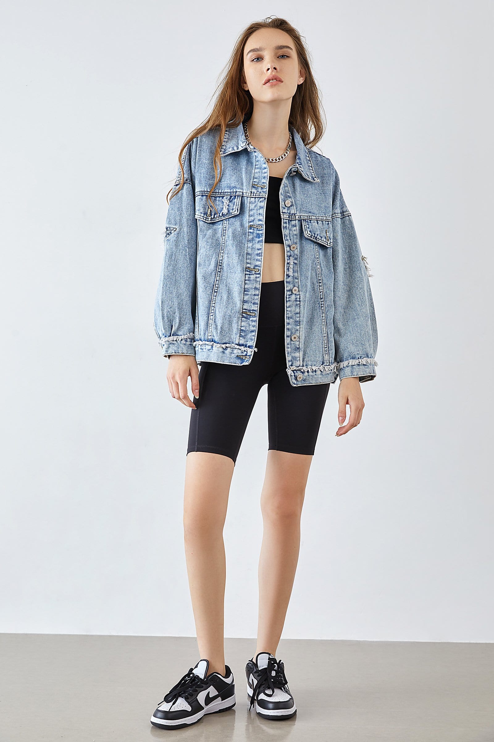 Elsy Steel Blue Distressed Denim Jacket