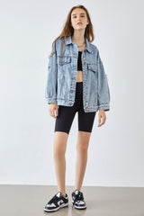 Elsy Steel Blue Distressed Denim Jacket