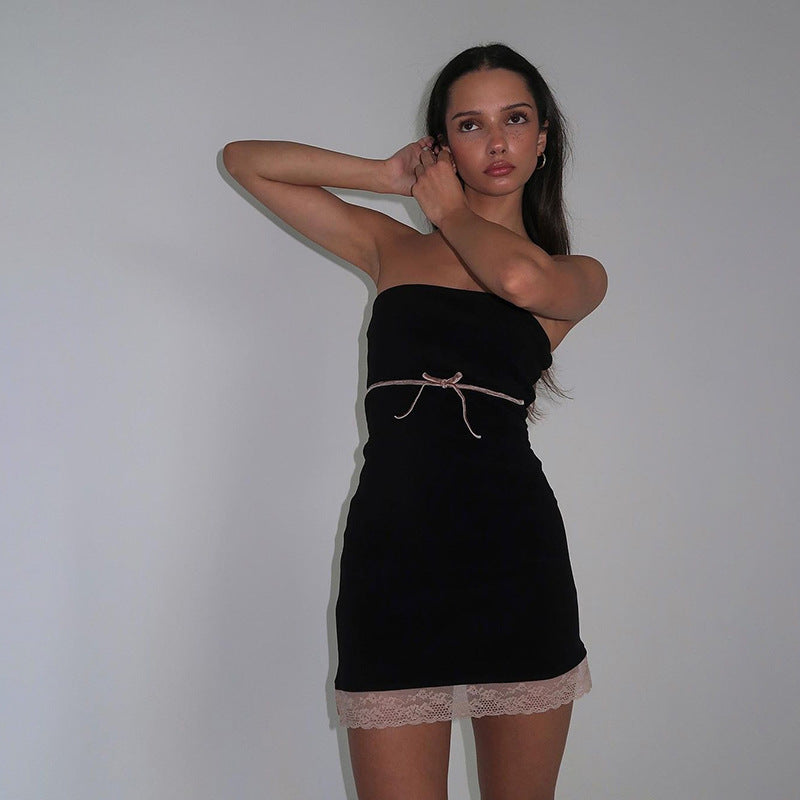 Black Tie Bow Bandeau Mini Dress