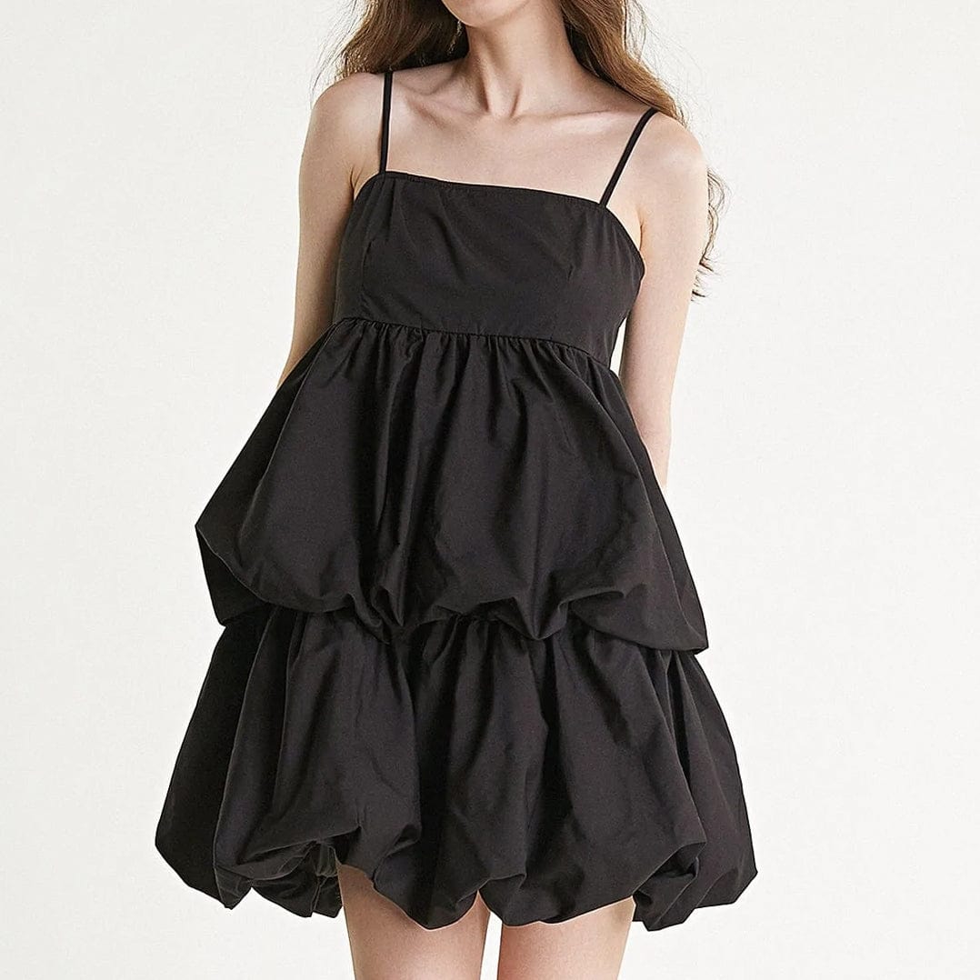 Black Tiered Puffball Mini Dress