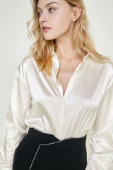White Satin Drop Shoulder Shirt
