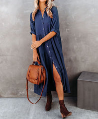 Summer Cotton Half Sleeves Midi Dress with Pockets