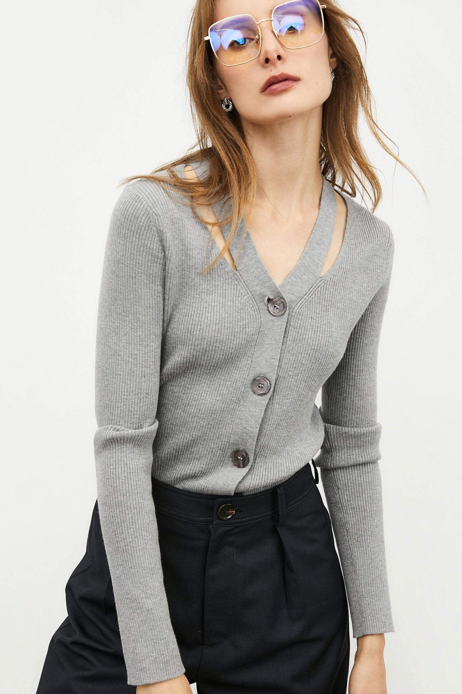 Grey Button-Up Cardigan