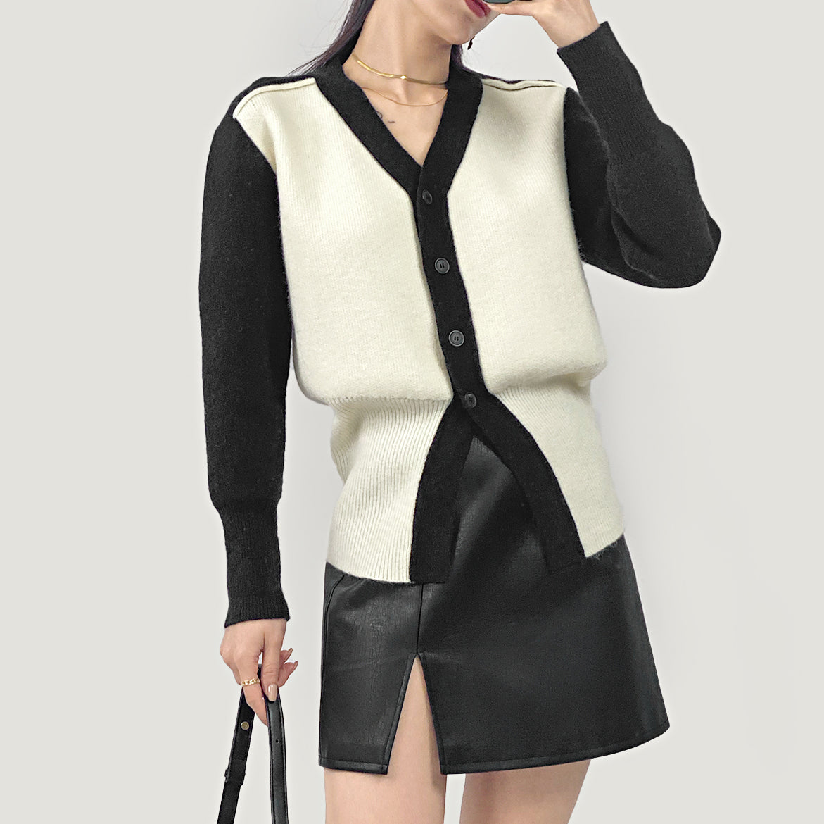 White Button-Up Banded Hem Cardigan