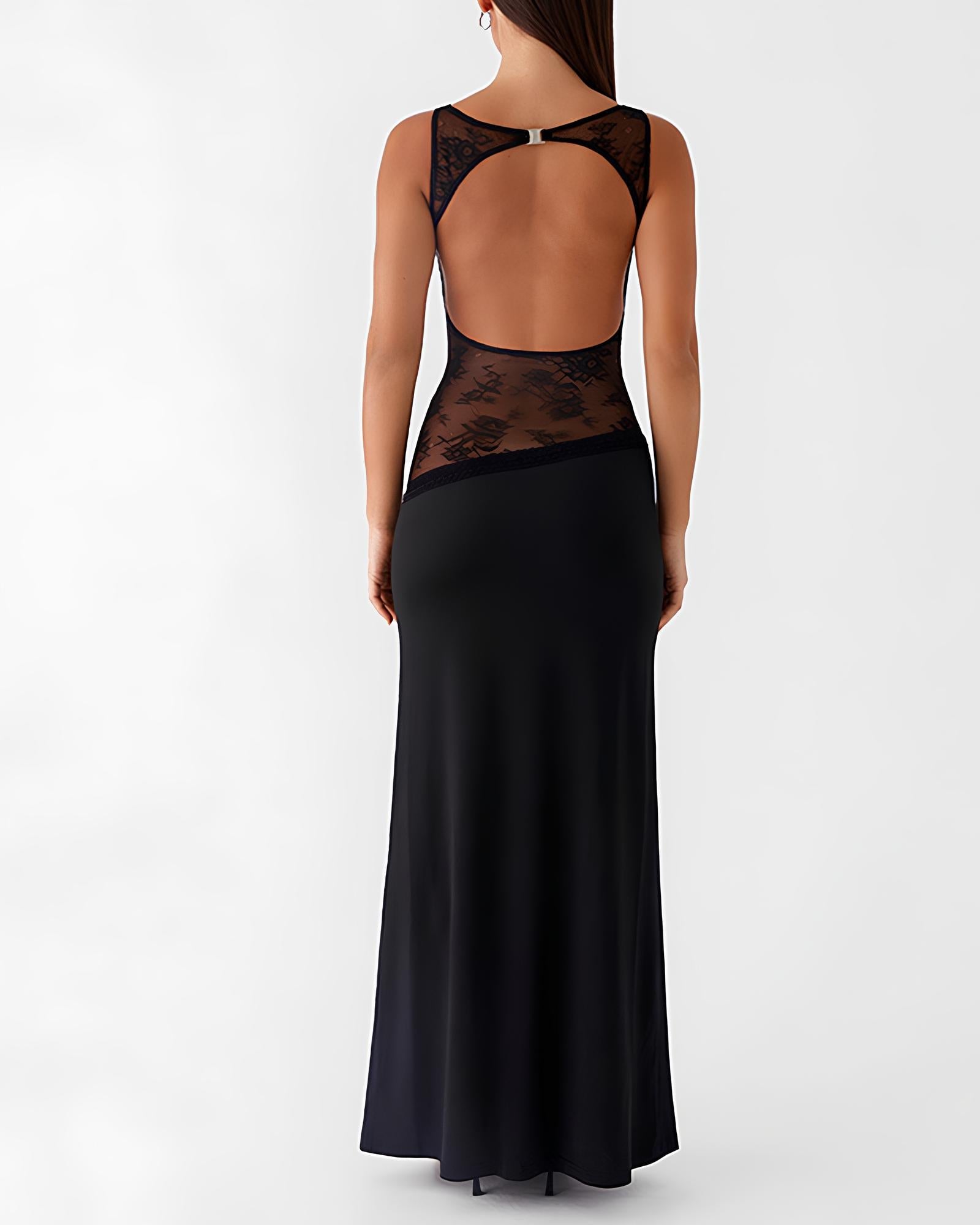 Figure-hugging Spliced Lace Sleeveless Backless Long Dress