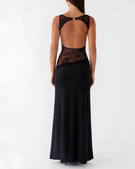Figure-hugging Spliced Lace Sleeveless Backless Long Dress