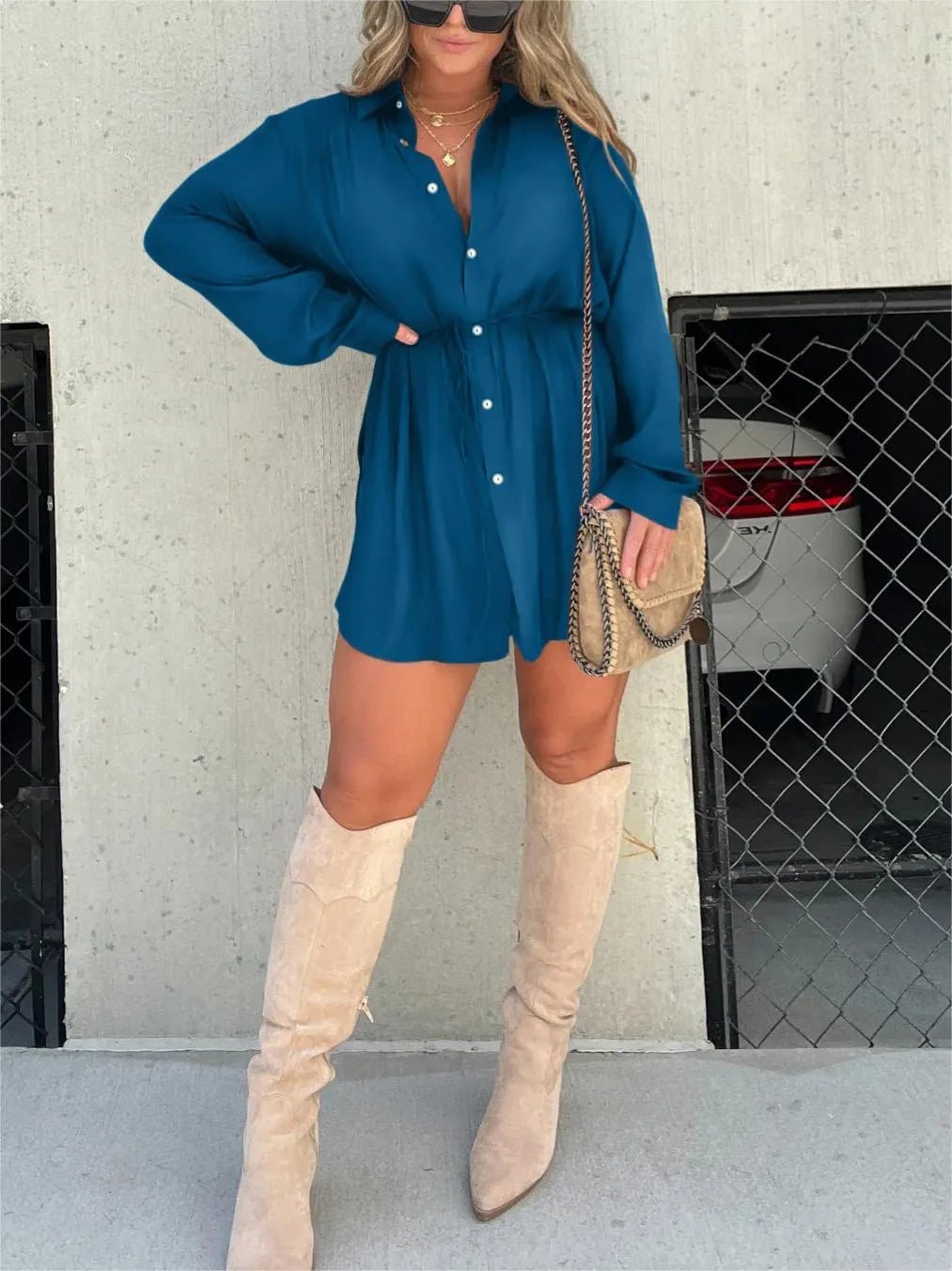 Versatile solid color long sleeve shirt suit