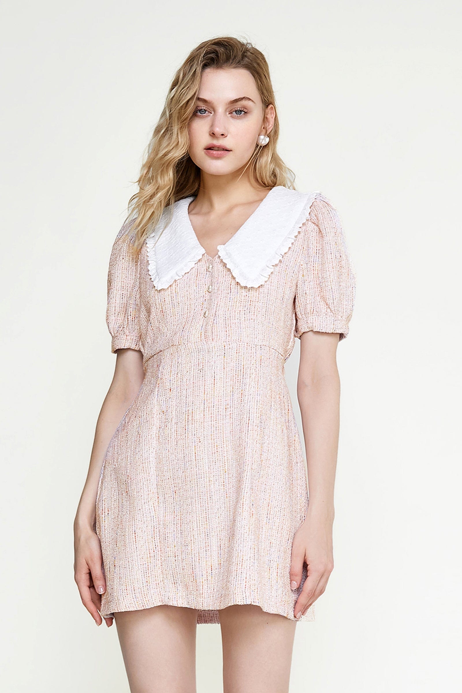 Pink Statement Collar Buttoned Mini Dress
