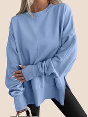 Oversized Thumbhole Long Sleeve Side Slit Sweatshirt