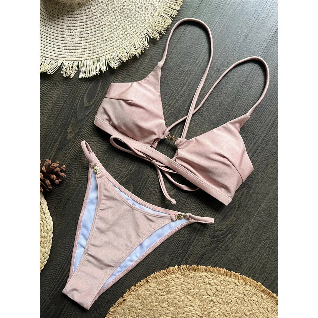 7 Colors Cross Back Bikini Two-pieces Bikini Set