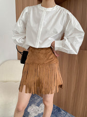 French Retro Round Neck Pleated Loose Long-Sleeved Shirt