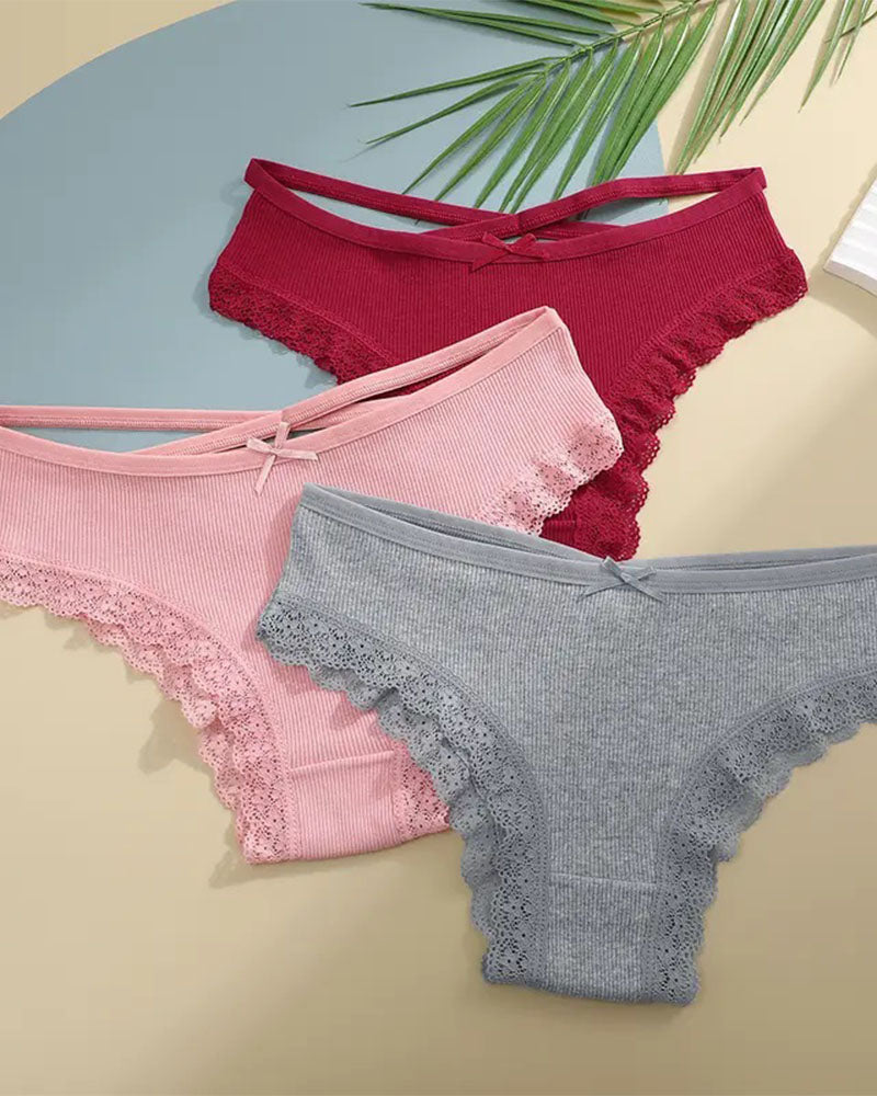 Women's Underwear Threaded Cotton Underwear Cute Bow Low Waist Bikini Lace Panties For Women