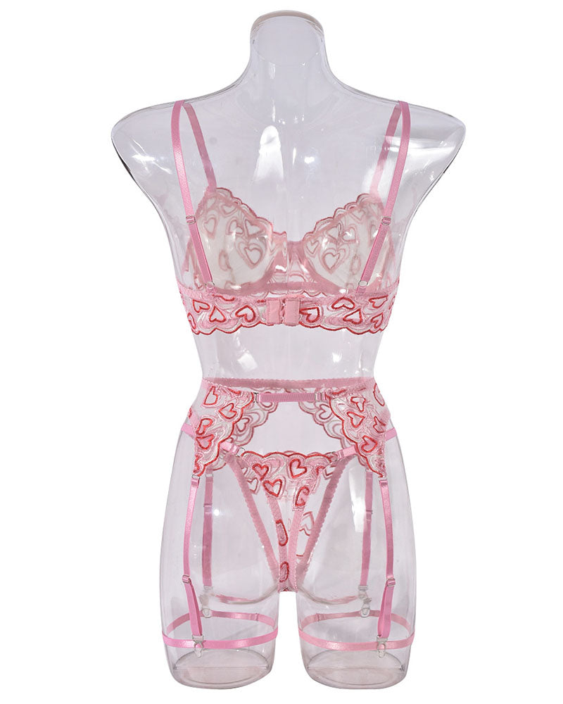 Open Cup Lingerie Set â€?Embroidery Temptation 4-Piece Set