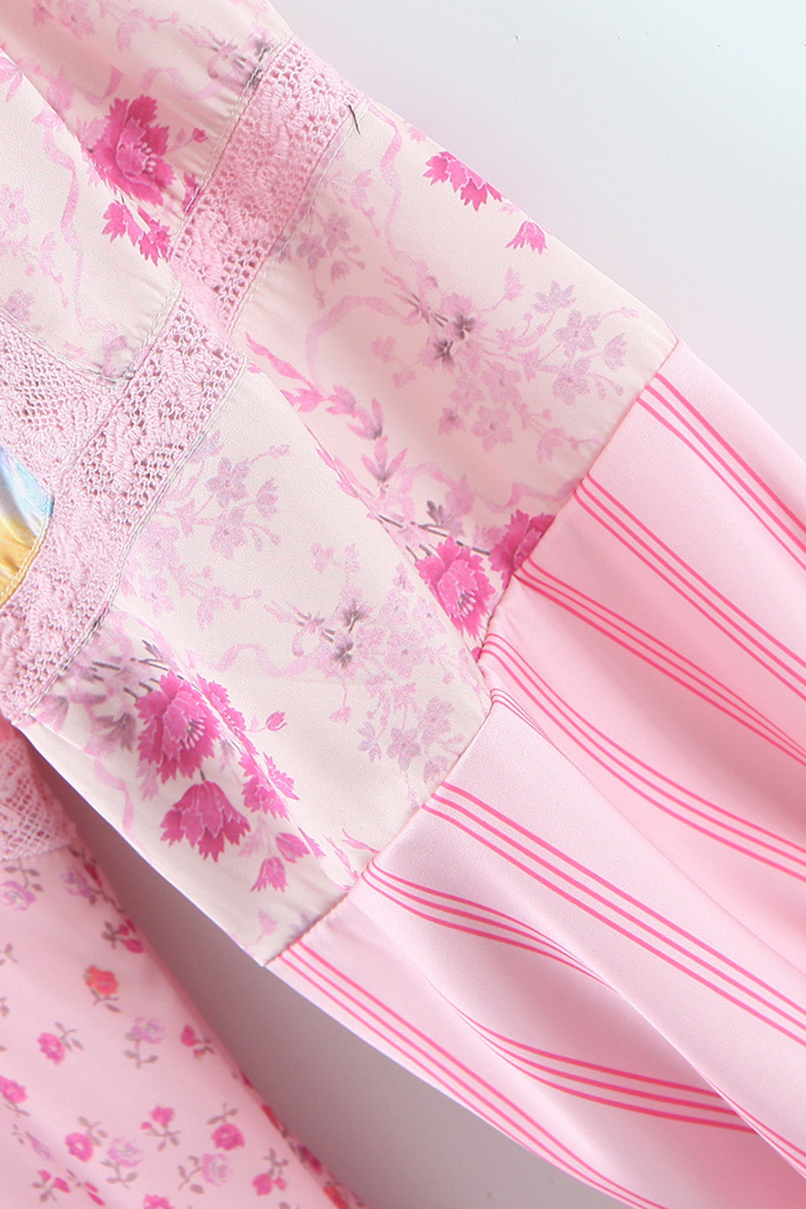 Pink Floral Print Balloon Sleeve Tiered Mini Dress