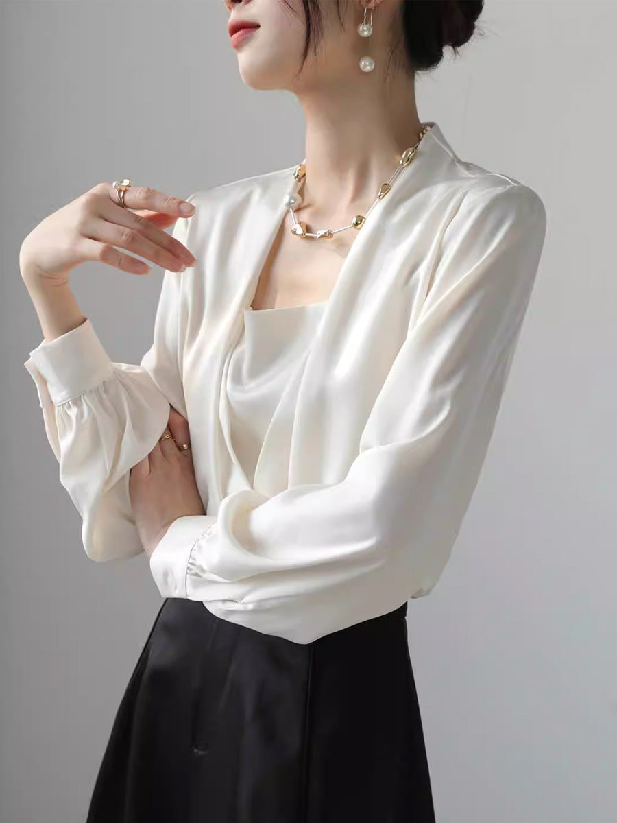 Square Collar, Long Sleeve Shirt.